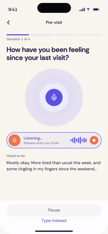 Care Journal listening while someone speaks.